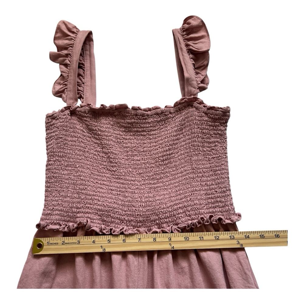 Love Tree Jumpsuit Womens Large Pink Linen Blend Smocked Bodice Boho Cottagecore - Picture 9 of 12